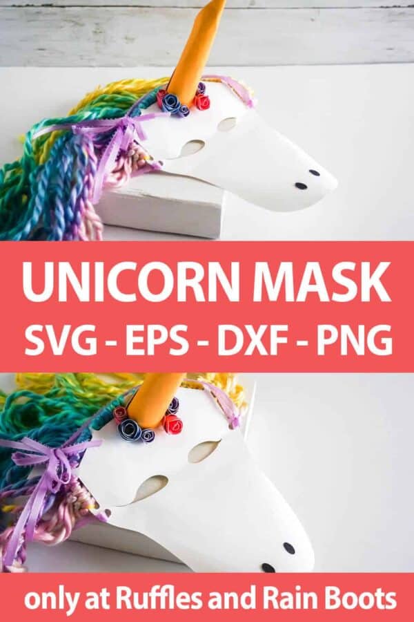 photo collage of UNICORN paper MASK SVG FILE SET for cricut or silhouette with text which reads unicorn mask svg eps dxf png