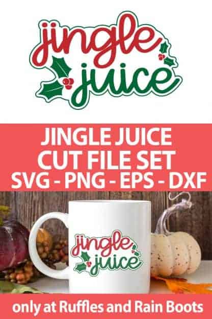 photo collage of offset Jingle Juice SVG file set for cricut or silhouette with text which reads jingle juice cut file set svg png eps dxf