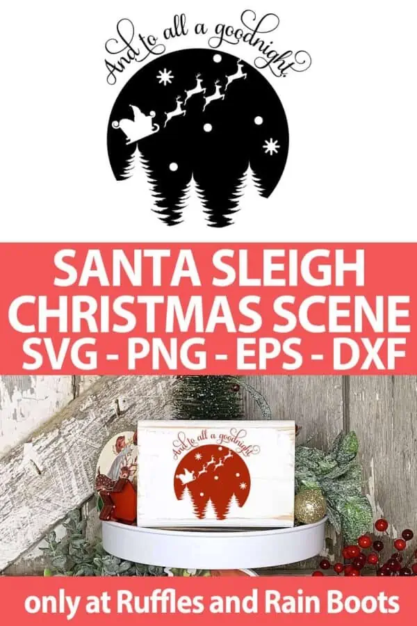 photo collage of Santa's ride Christmas SVG cut file for cutting machines with text which reads santa sleigh christmas scene svg png eps dxf