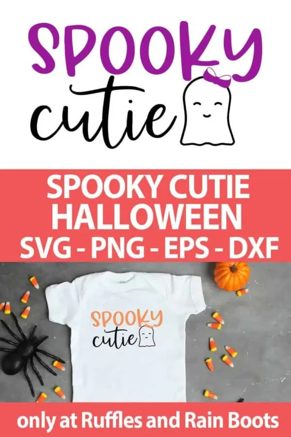 photo collage of Spooky Cutie SVG file for cutting machines with text which reads spooky cutie halloween svg png eps dxf