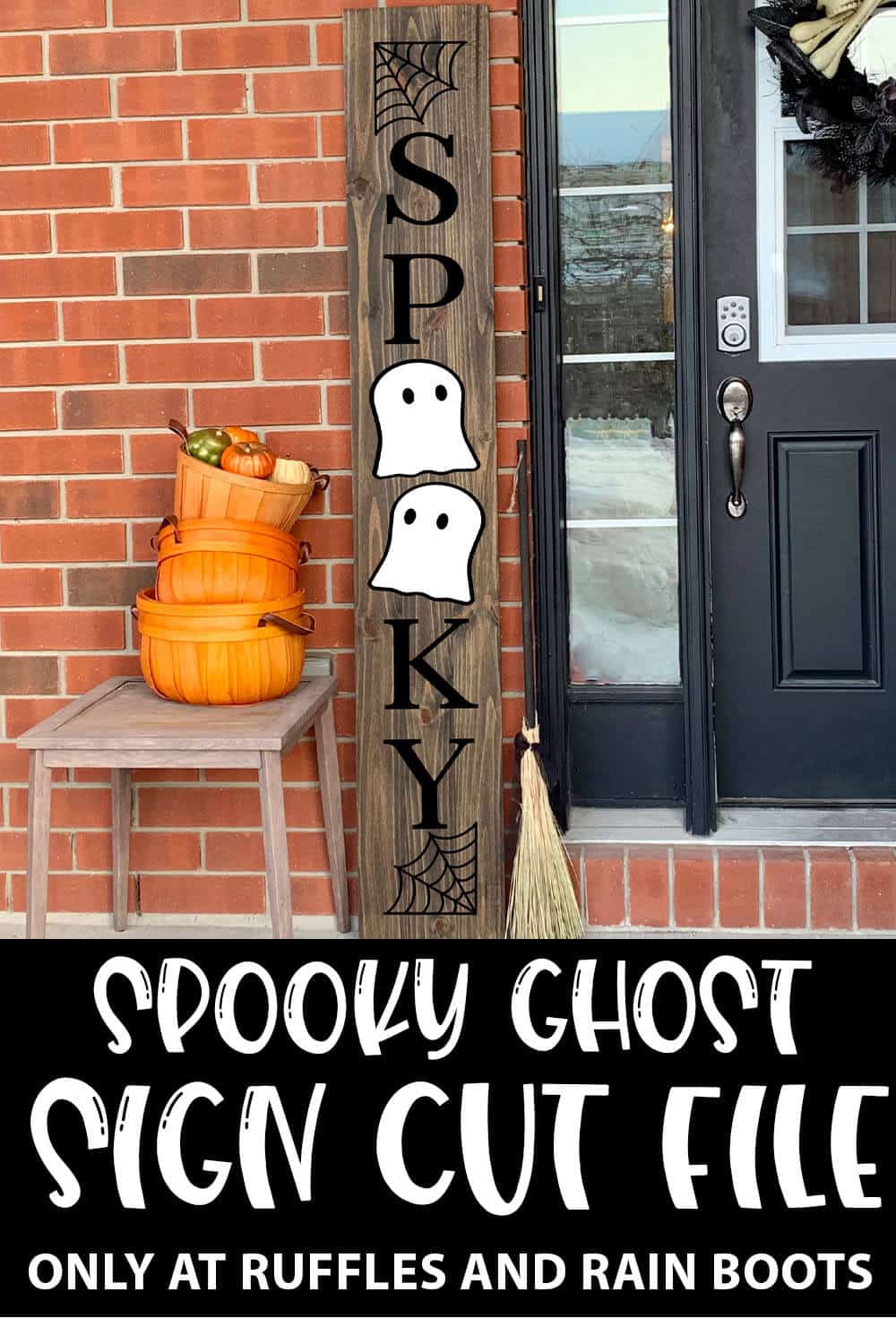 Spooky Ghost Vertical porch Sign cut file set for cricut or silhouette with text which reads spooky ghost sign cut file