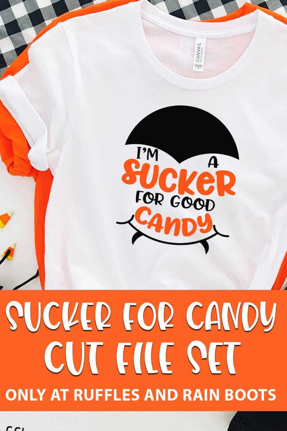 Sucker for Candy halloween cut file set for cricut or silhouette with text which reads sucker for candy cut file set