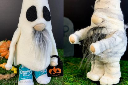 photo collage of ghost and mummy DIY gnome pattern set