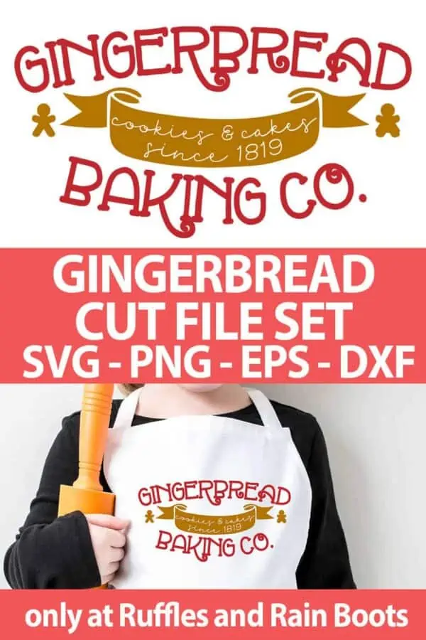 photo collage of gingerbread baking company cut file set for cricut or silhouette with text which reads gingerbread cut file set svg png eps dxf