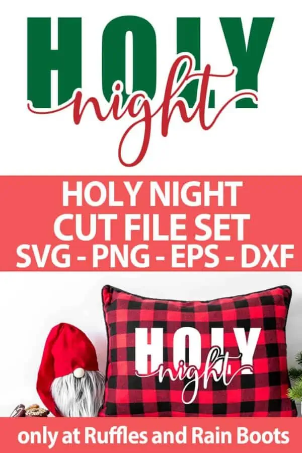 photo collage of offset holy night cut file set for sublimation or cutting machines with text which reads holy night cut file set svg png eps dxf
