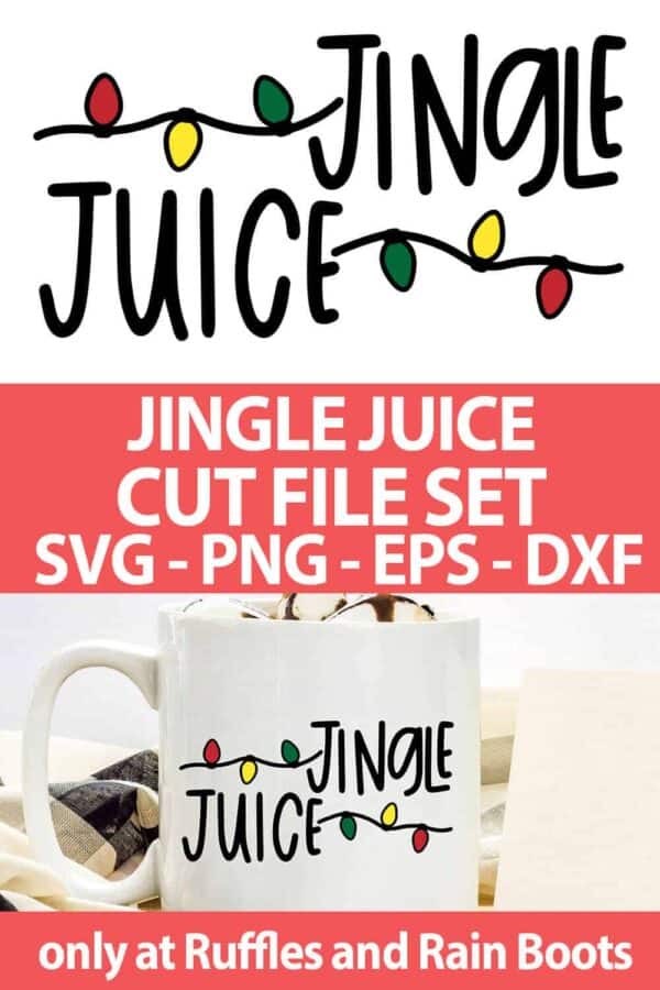 photo collage of jingle juice SVG file set for cricut or silhouette with text which reads jingle juice cut file set svg png eps dxf