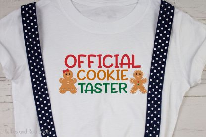 official cookie taster cut file for cutting machines on a t-shirt for kids