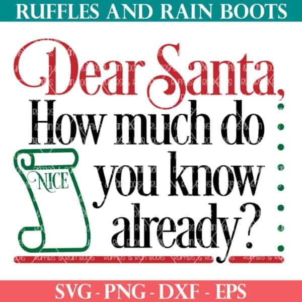 Dear Santa How Much Do You Know SVG on ruffles and rain boots shop