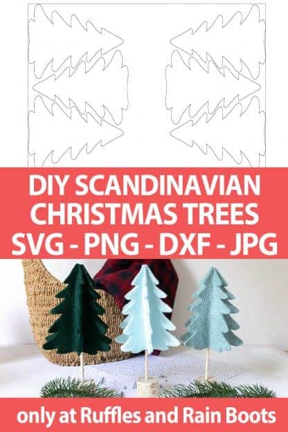 photo collage of scandinavian christmas tree cut file set for cricut or silhouette with text which reads diy scandinavian christmas trees svg png dxf jpg