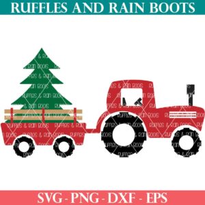 Christmas tractor SVG with trailer and tree on ruffles and rain boots shop