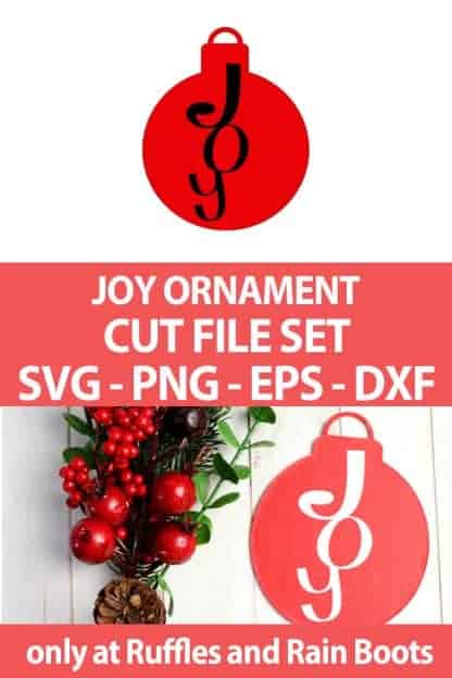 photo collage of easy cricut or silhouette craft project joy paper ornament with text which reads joy ornament cut file set svg png eps dxf