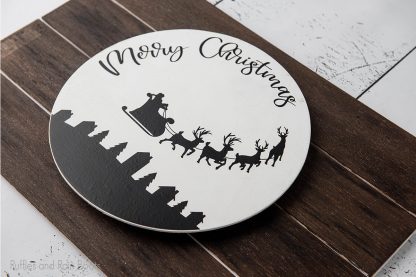 Merry Christmas cut file set on a wood round craft project