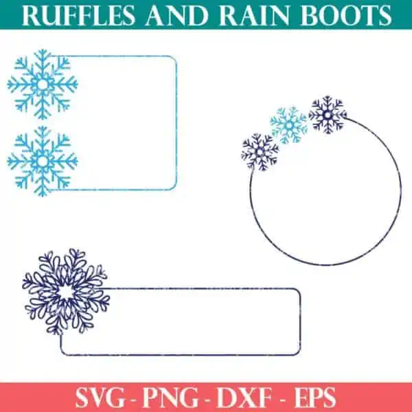 three blue snowflake tag SVG files in two colors of blue for winter crafts