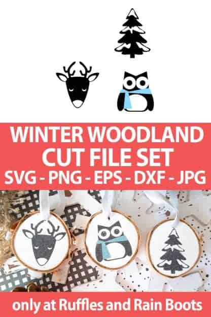 photo collage of Winter Woodland animal Cut File Set with text which reads winter woodland cut file set svg png eps dxf jpg