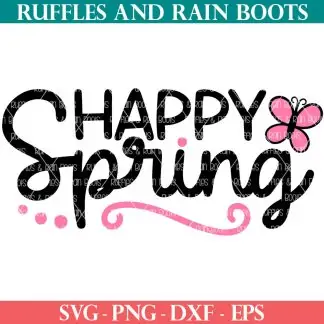black and pink happy spring svg with butterfly and flourish