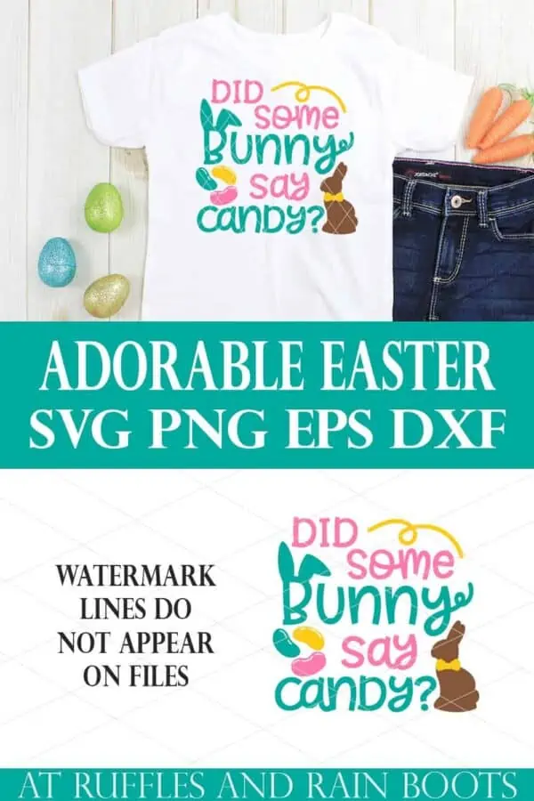 stacked image of white t shirt and jeans on holiday background with did some bunny say easter svg