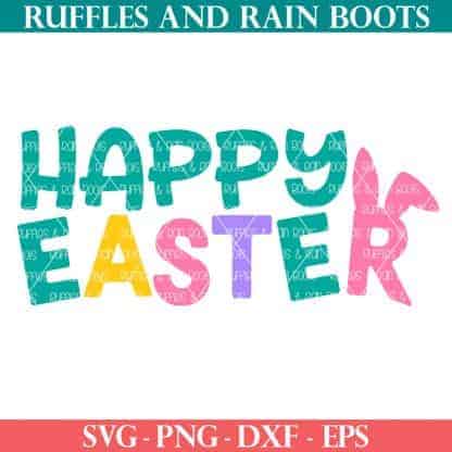 colorful happy Easter svg with bunny ears on the r