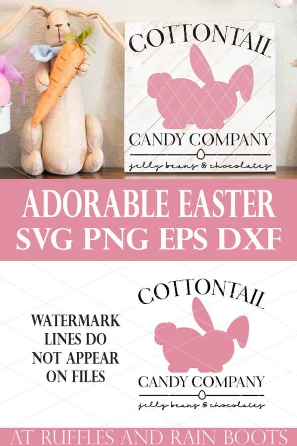 collage of cottontail candy sign made with cricut svg with adorable easter text