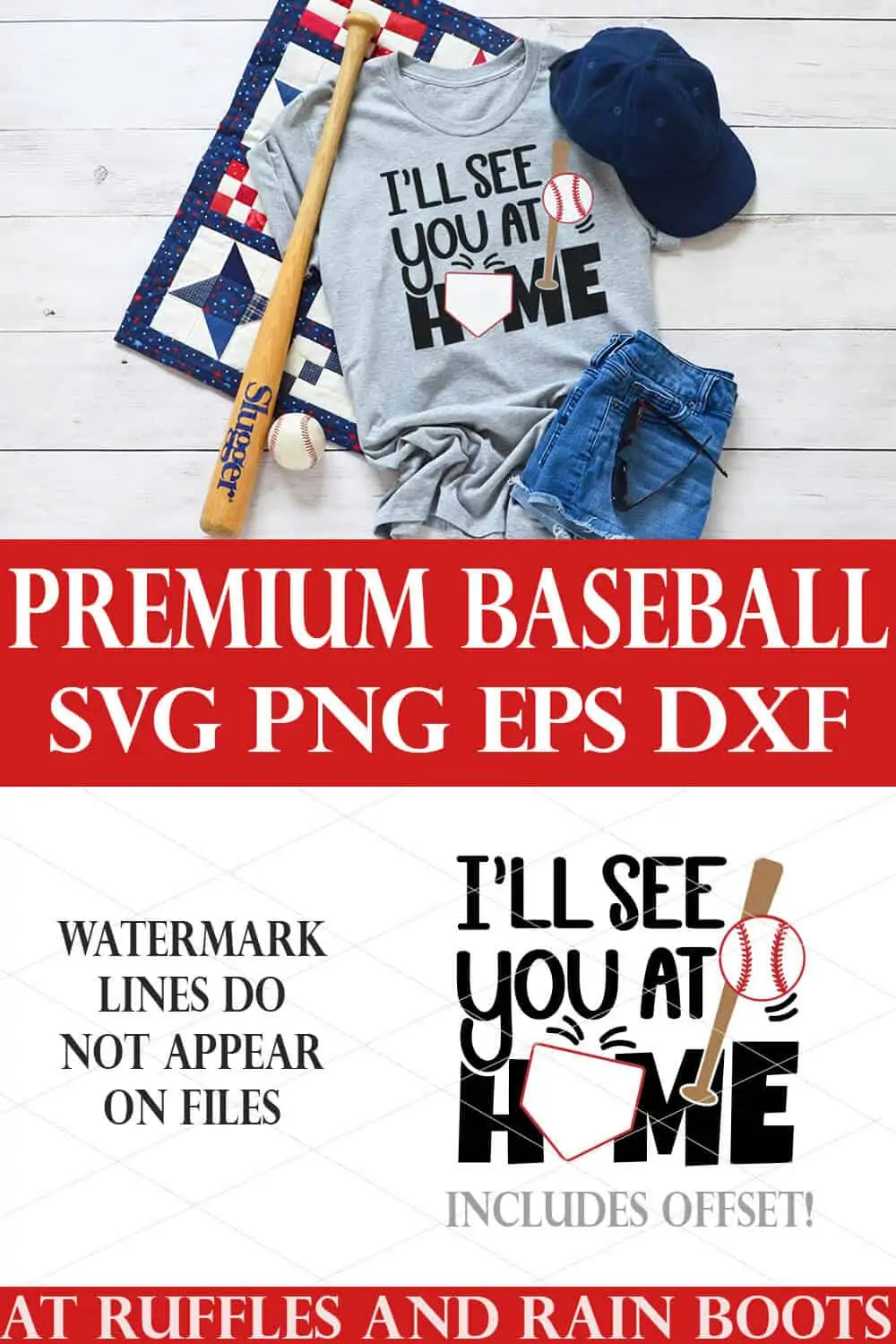 collage of gray t shirt on white wood background with see you at home baseball svg