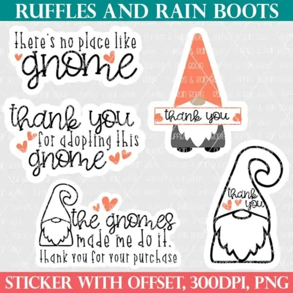 gnome business sticker bundle for ruffles and rain boots shop