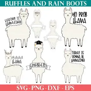 all 7 designs of llama stickers for ruffles and rain boots shop