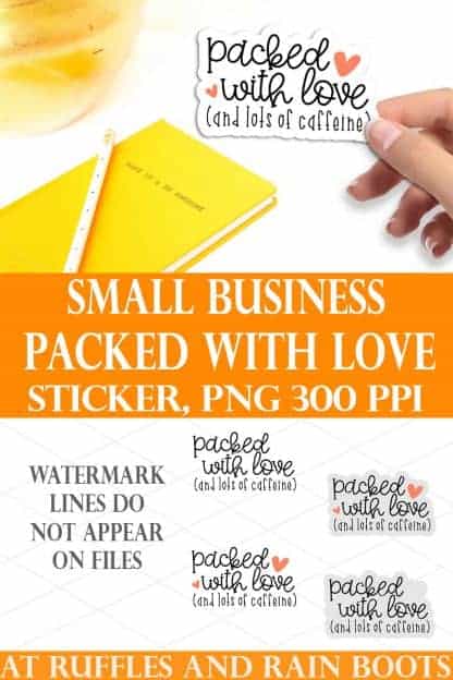 collage of four small business stickers with packed with love design