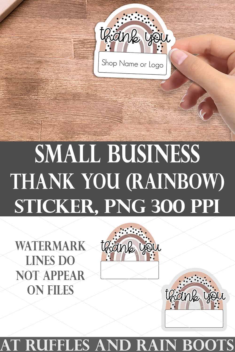 collage of small business owner thank you sticker set in a boho rainbow style