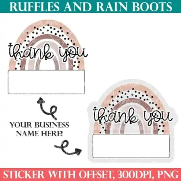 rainbow thank you sticker for small business for ruffles and rain boots shop