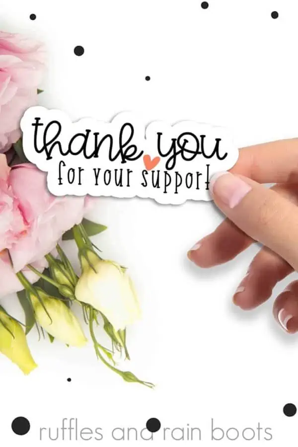 thank you for your support sticker for small business owners on white table with flowers