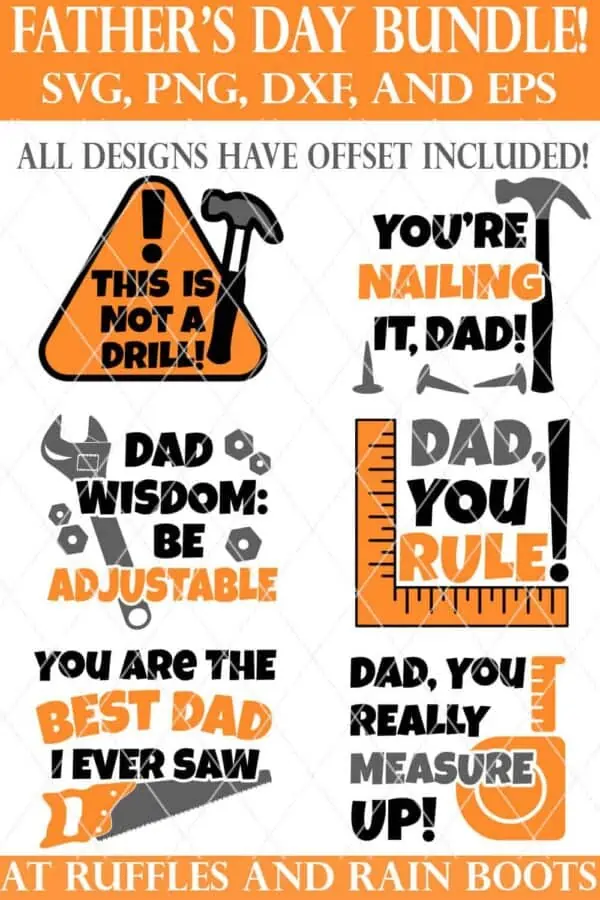 vertical collage of father's day SVG bundle from ruffles and rain boots