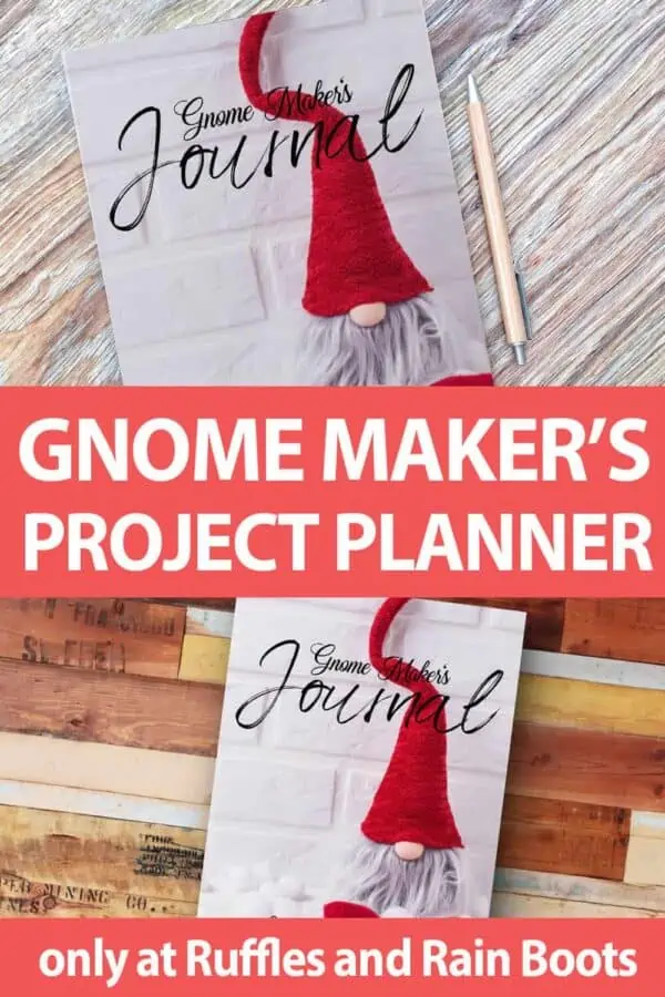 photo collage of gnome crafting journal with text which reads gnome maker's project planner