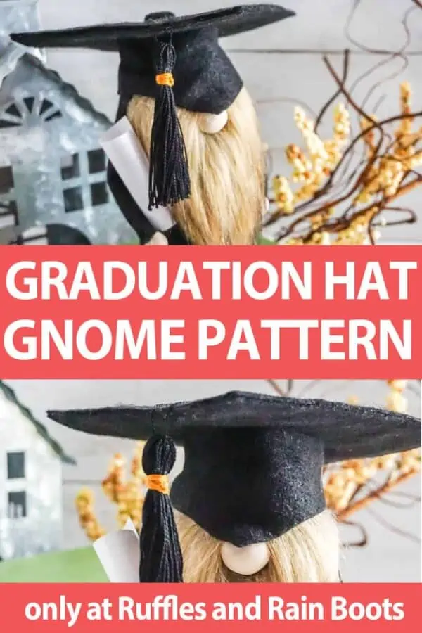 photo collage of gnome graduation hat pattern gnome pattern accessory with text which reads graduation hat gnome pattern