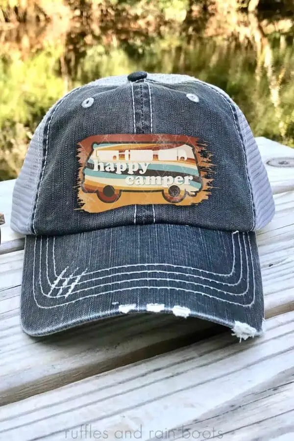 happy camper sublimation retro bus on a hat