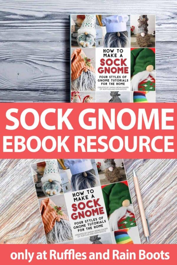 photo collage of how to make a sock gnome pattern book with text which reads sock gnome ebook resource