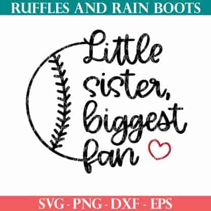 little sister baseball svg on white background for ruffles and rain boots shop