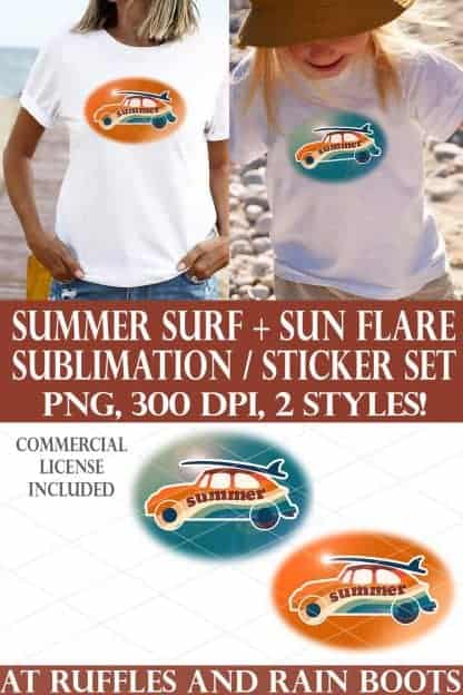 photo collage of summer surf sublimation vw bug surfboard svg