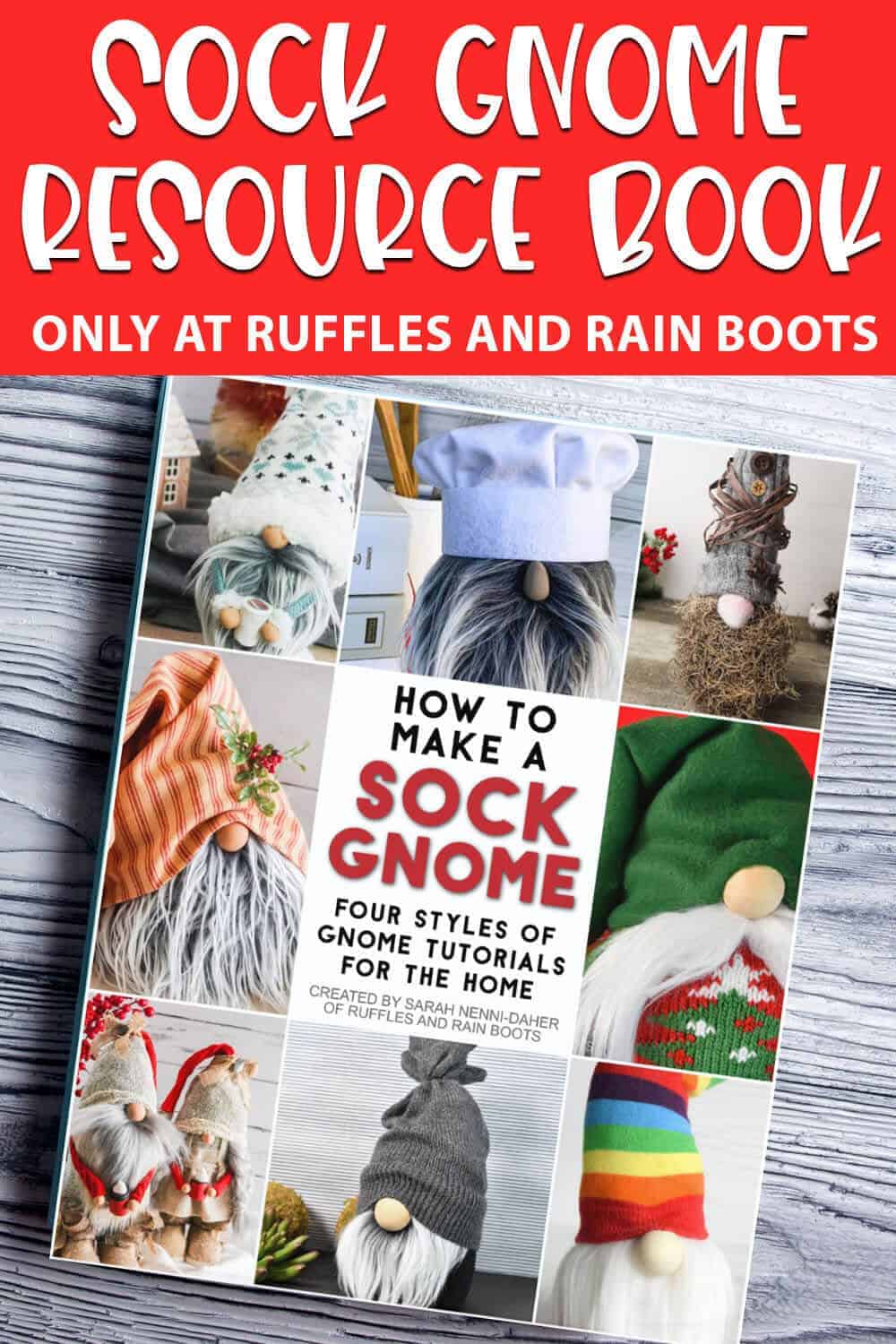 tutorial for a sock gnome wuth text which reads sock gnome resource book