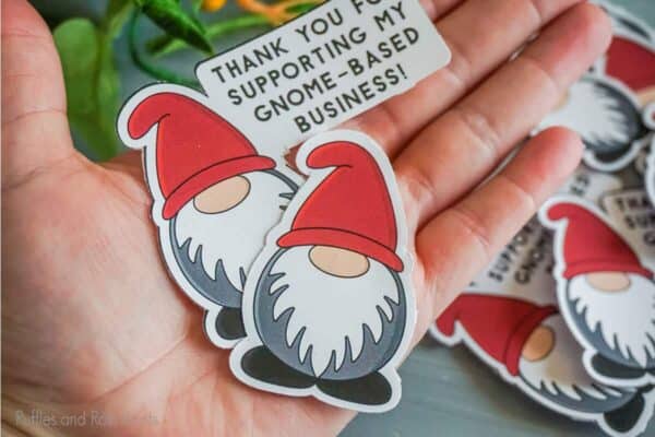 hand holding Gnome Stickers Cut File Set for Cricut