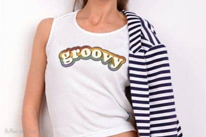 retro groovy sublimation design on a shirt worn by a lady