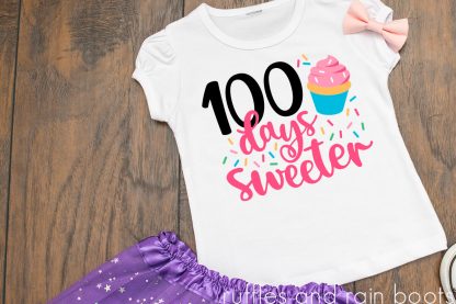 colorful bright 100 days of school idea for girl 100 days sweeter cupcake cut file