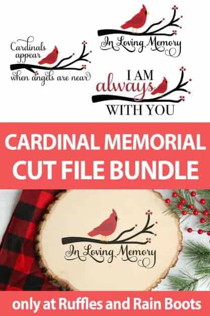 photo collage of memorial cardinal cut file designs with text which reads cardinal memorial cut file bundle