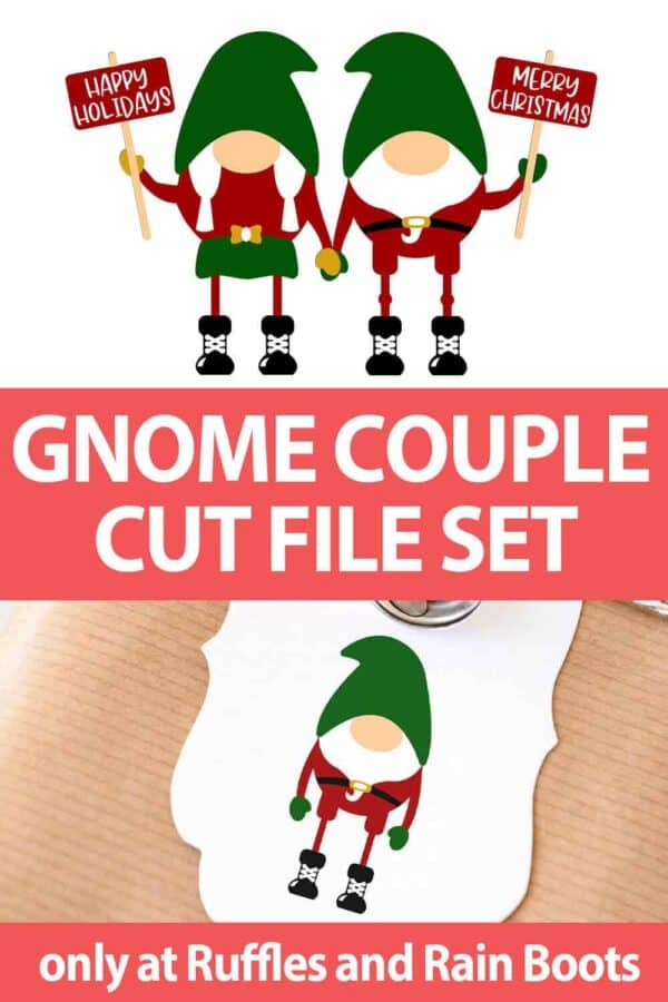 photo collage of primitive gnome SVG with text which reads gnome couple cut file set