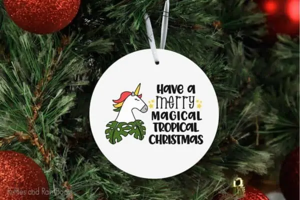 ornament featuring the Tropical Unicorn Christmas cut file