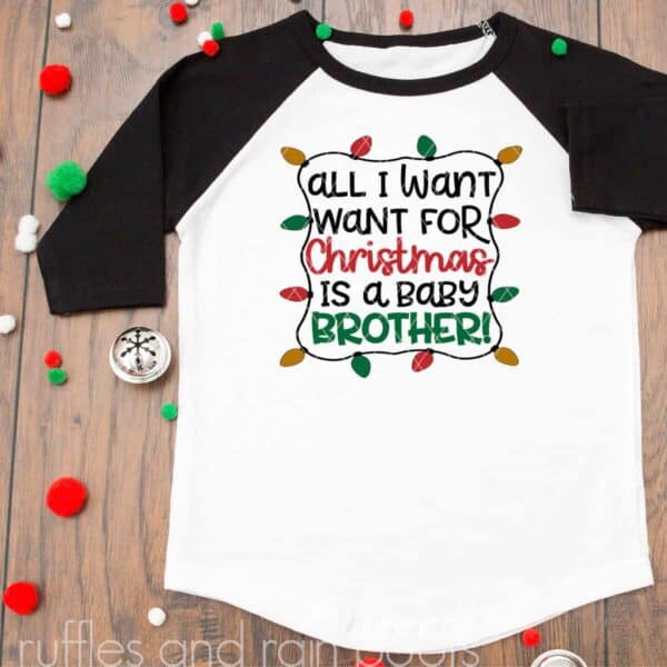 shirt featuring all i want for christmas brother svg holiday sibling