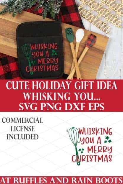 photo collage of a simple holiday baking cut file of Whisking You A Merry Christmas with text which reads cut holiday gift idea whisking you... svg png dxf eps commercial license included