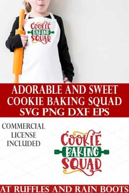 photo collage of Cookie Baking Squad SVG with text which reads adorable and sweet cookie baking squad svg png dxf eps commercial license included