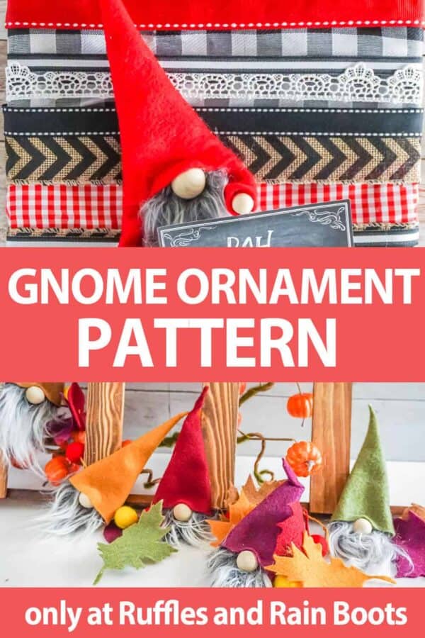 photo collage of gnome ornament pattern with text which reads gnome ornament pattern