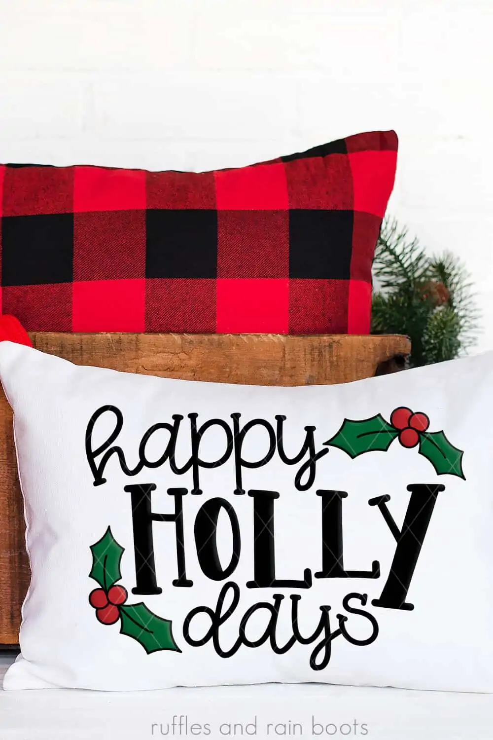 pillow featuring the happy holly days svg for christmas