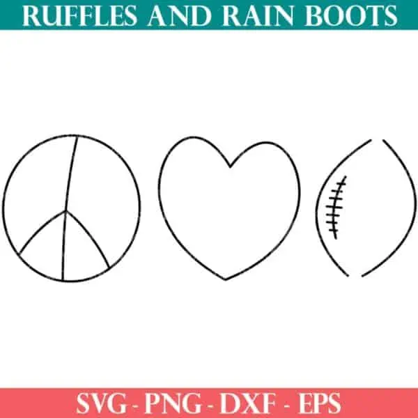 peace love football svg from ruffles and rain boots in an elegant style for cricut maker explore and silhouette machines