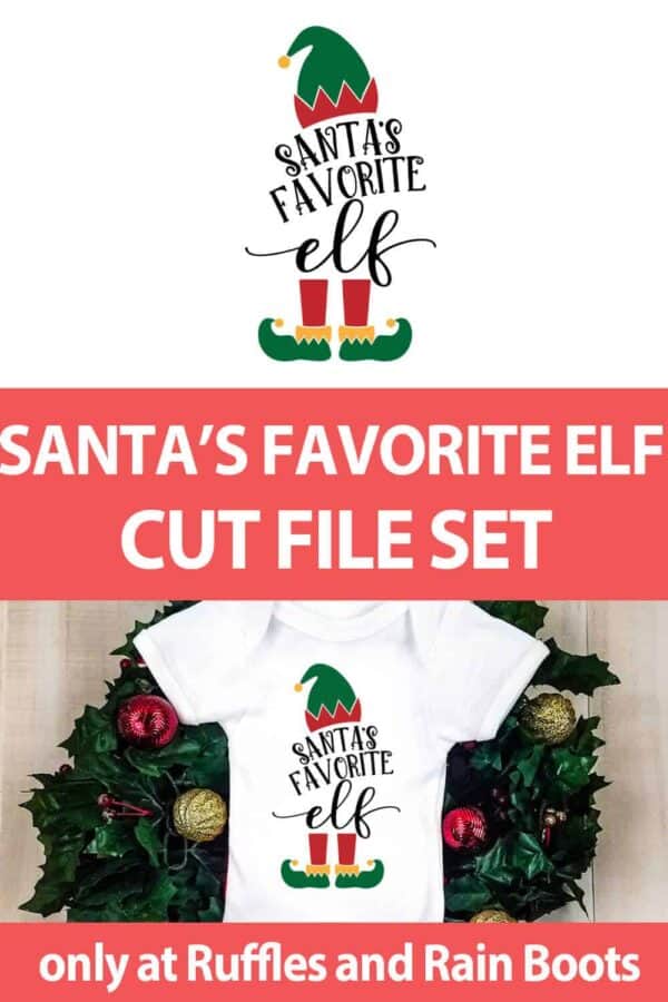photo collage of a christmas design for cutting machines with text which reads santa's favorite elf cut file set